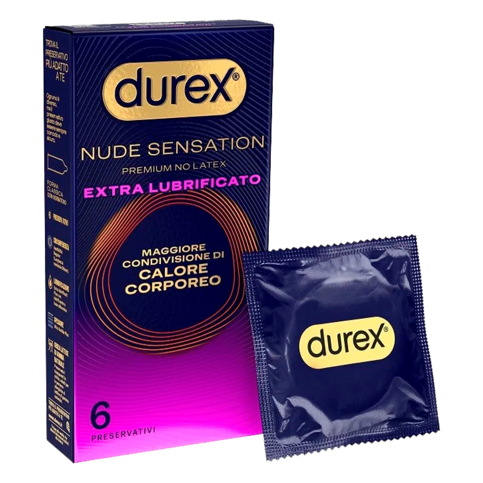 Preservativi Anallergici Nude Sensation Premium No Latex Extra Lubrificati ad Alta Sensibilità Senza Lattice - 6 Profilattici