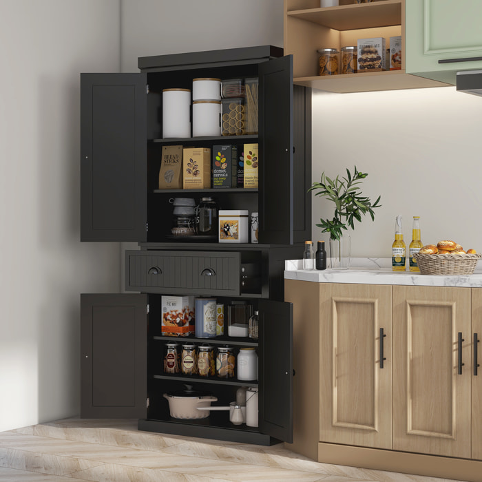 Buffet haut multi-rangement - 4 portes, grand tiroir - dim. 76L x 40l x 183H cm - panneaux MDF noir