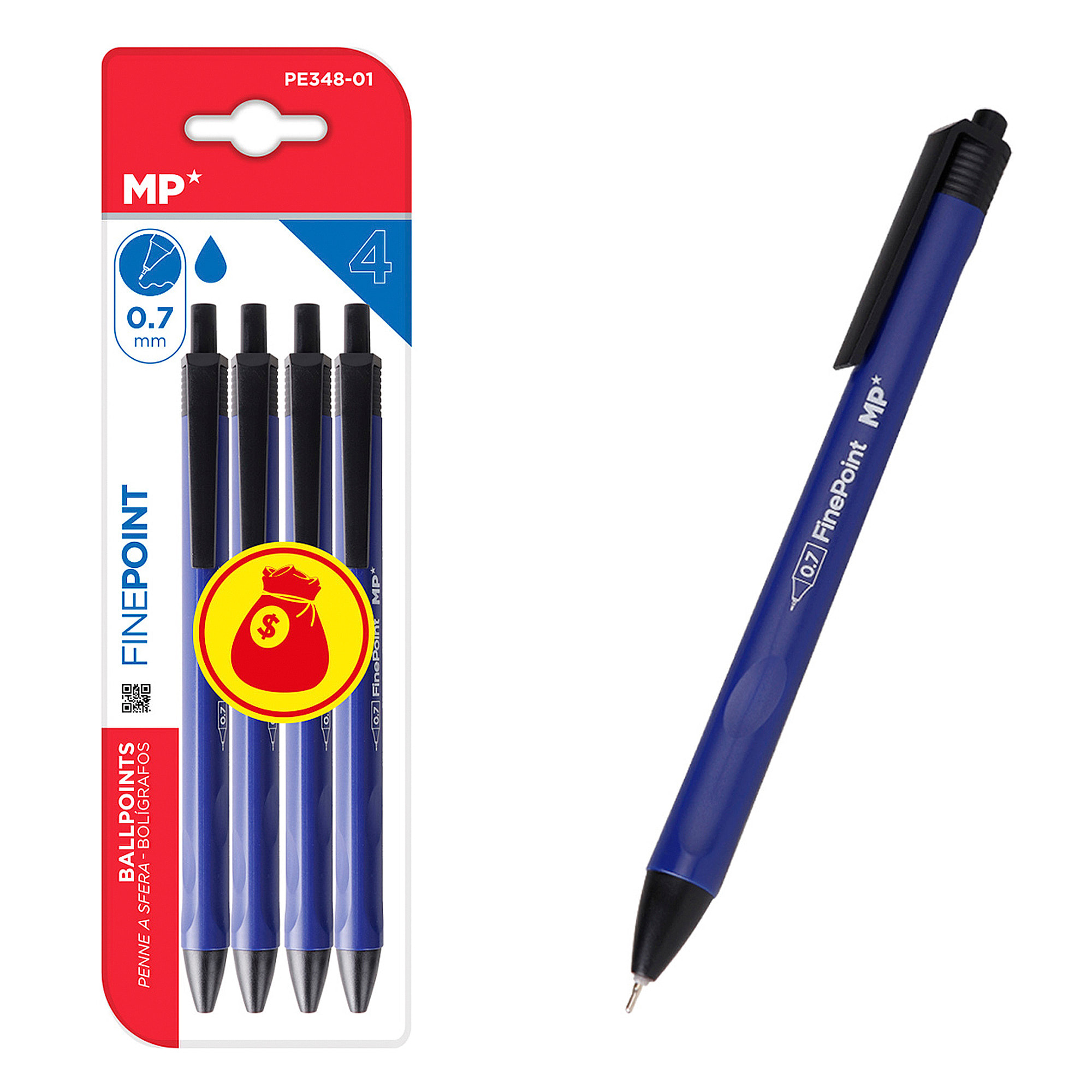 Set 4 BOLÍGRAFOS TINTA ACEITE 0.7 mm AZUL