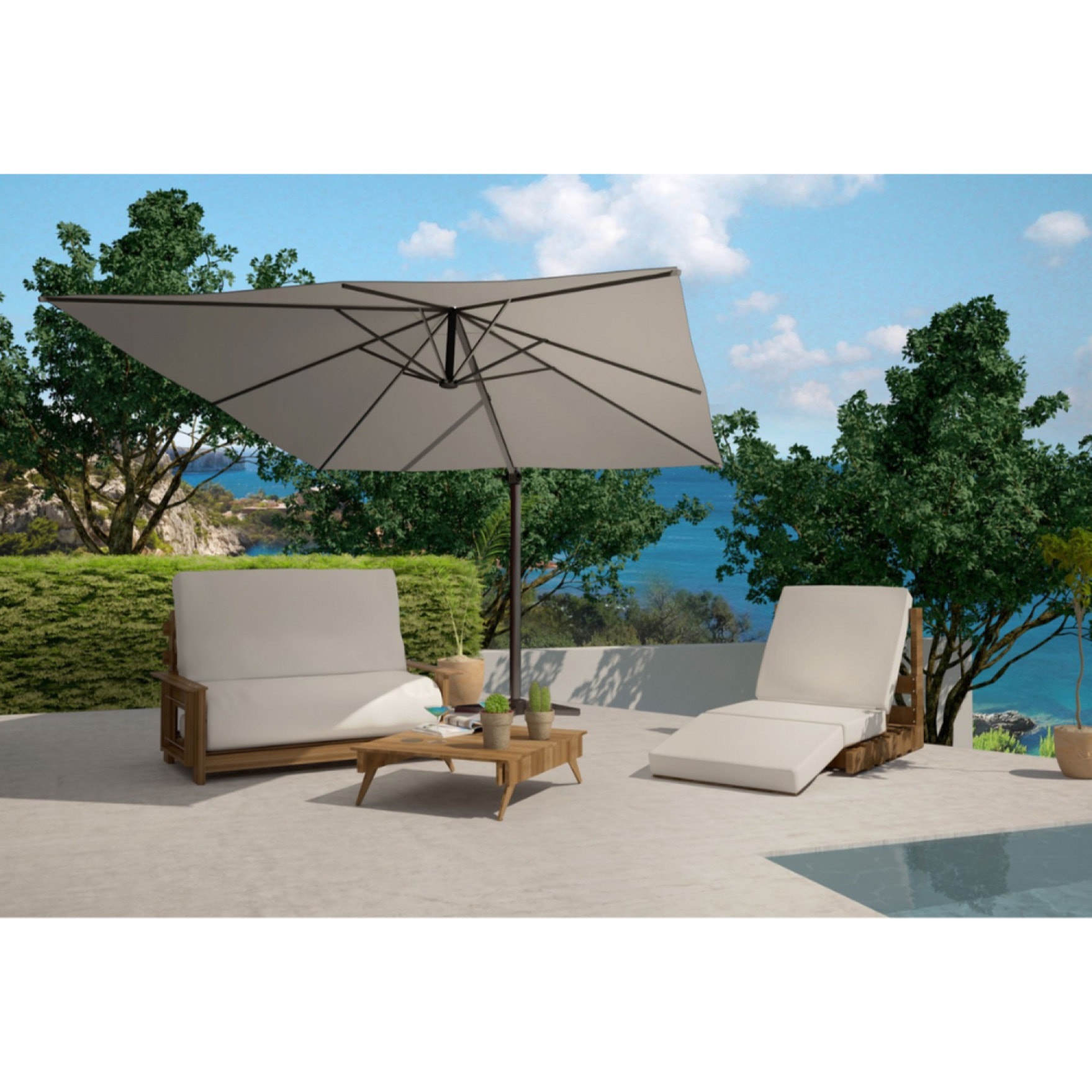 Parasol déporté et rotatif 3 x 4 m gris NAVIA