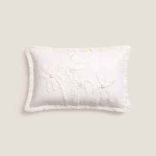 Funda de cojín algodón bordado palmeras Drepalm color blanco Algodón