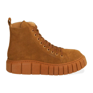 Sneakers cognac in camoscio, platform 4 cm