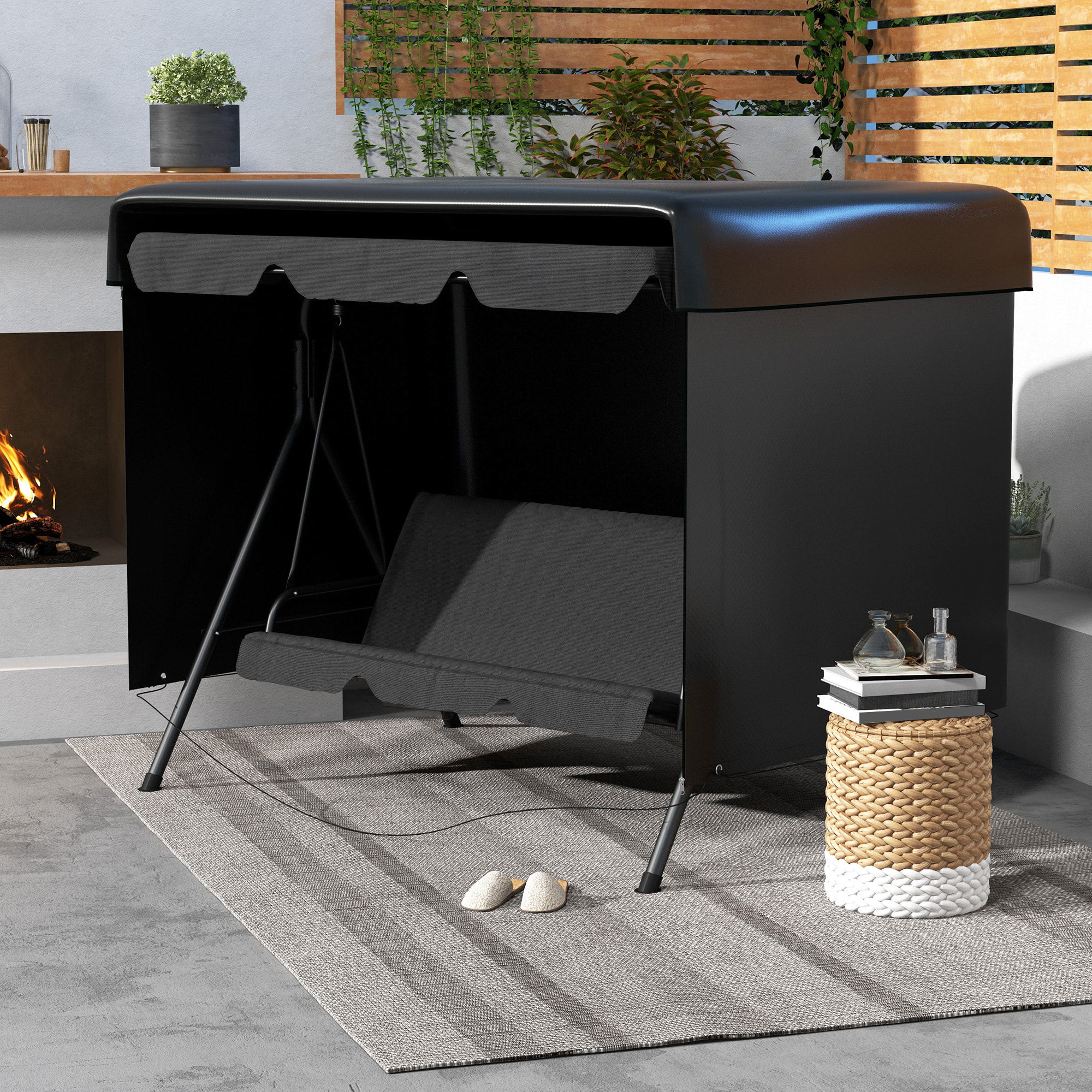 Funda Balancín Jardín, Funda Columpio Jardín Exterior, Cubierta de Columpio con Cremallera, Impermeable, 215x155x150 cm, Negro