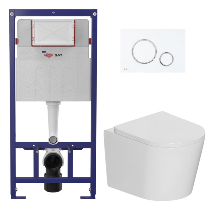 Pack WC bâti-support léger 112 cm ECO 2L Swiss Aqua Technologies + WC suspendu Ceramia + plaque blanc/chrome (STECE14WT04-FR)