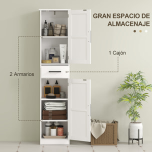 Armario Alto de Baño Estrecho con 2 Puertas 1 Cajón y 2 Estantes Ajustables Columna de Baño Estilo Rústico para Salón Aseo Cocina 40x30x170 cm Blanco