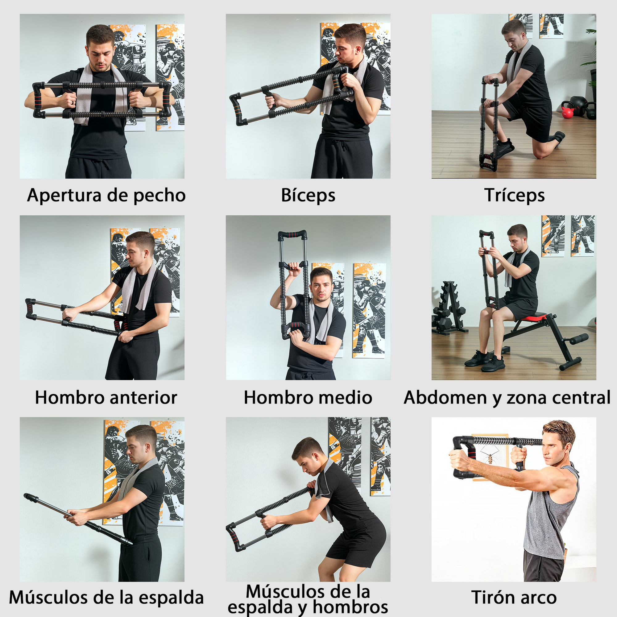 Extensor de Pecho Músculo Extensor Ajustable Extensor para Musculación con Resistencia Ajustable 10-80 kg para Entrenamiento en Hogar Oficina Viaje Negro