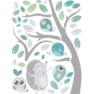Stickers muraux | Sticker Mural Autocollant - HÉRISSON ET LES OISEAUX EN PLEINE NATURE - Stickers adhésifs