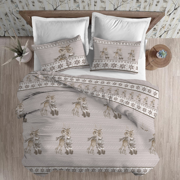 Parure copripiumino in flanella renne tortora