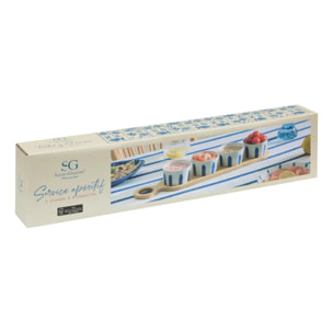 Set apéritif Oceania plateau bambou et 4 coupelles rayées