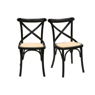 Chaises bistrot en bois noir et cannage en rotin (lot de 2) MARCEL