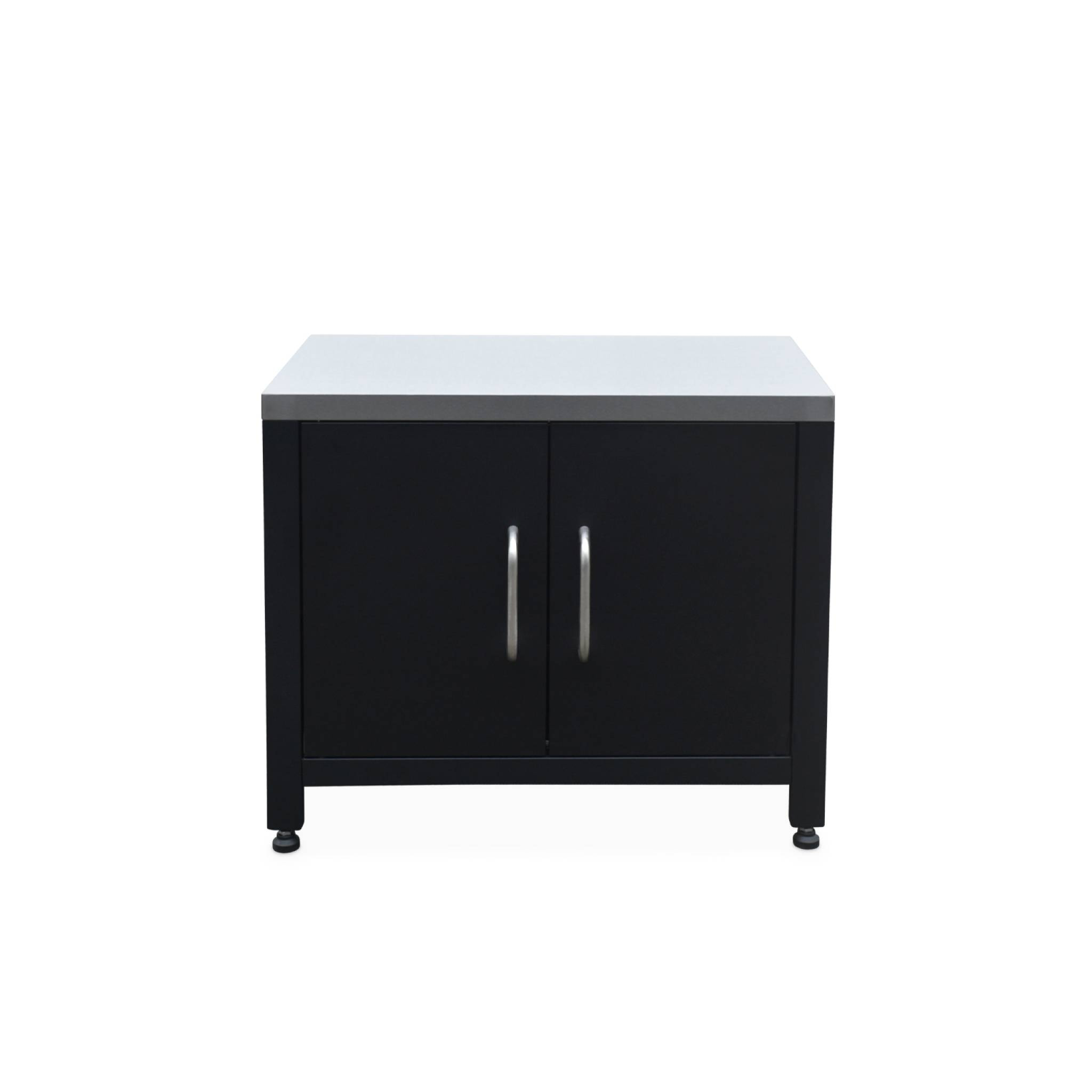 Ensemble de meubles de cuisine extérieure en acier inoxydable 7 modules avec barbecue au gaz 4 brûleurs et housse de protection