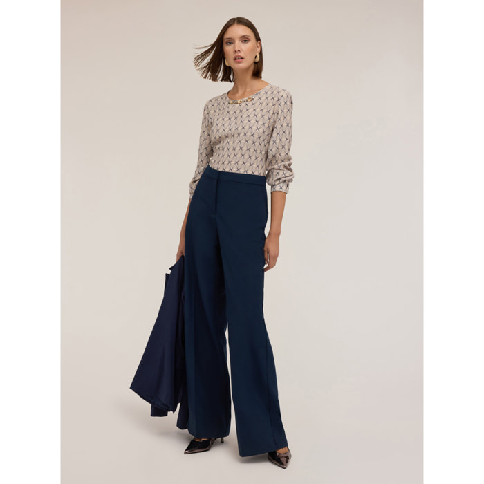 Motivi - Blusa fantasia geometrica con ricamo di pietre - Grigio