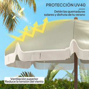 Sombrilla de Playa Grande con Flecos Ø190 cm Sombrilla de Terraza Exterior con Protección UV40+ Antiviento Impermeable Mástil de Ø32 mm y Bolsa de Transporte Verde Oliva Claro