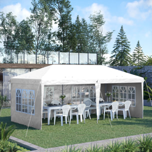 Carpa Plegable 6x3 m con 4 Laterales Desmontables Cenador de Jardín con 4 Ventanas Visibles y Bolsa de Transporte para Patio Terraza Blanco