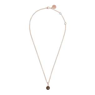 Collana Catena Rolo con Pendente Tondo in Quarzo Marrone e Cubic Zirconia