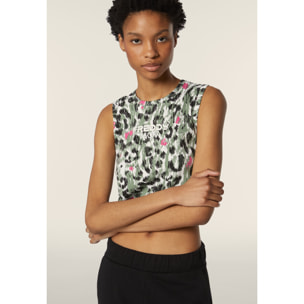 Canotta donna corta slim fit fantasia maculata