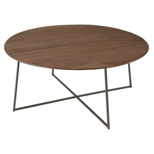 ROMY - Table basse ronde 80x80cm en bois de mindi pieds en métal noir