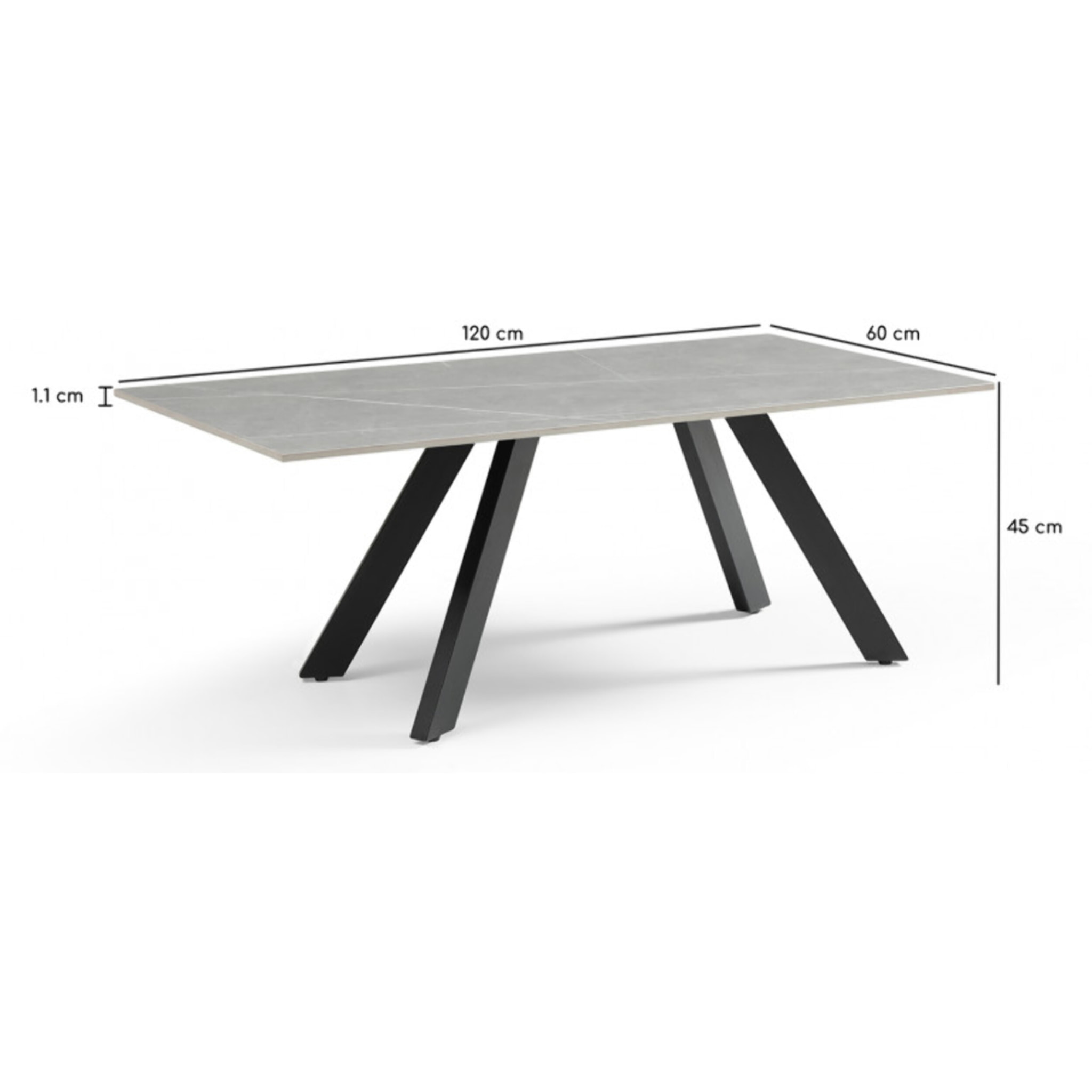 Table basse en céramique 120x60cm marbre grey pieds métal - UNIK