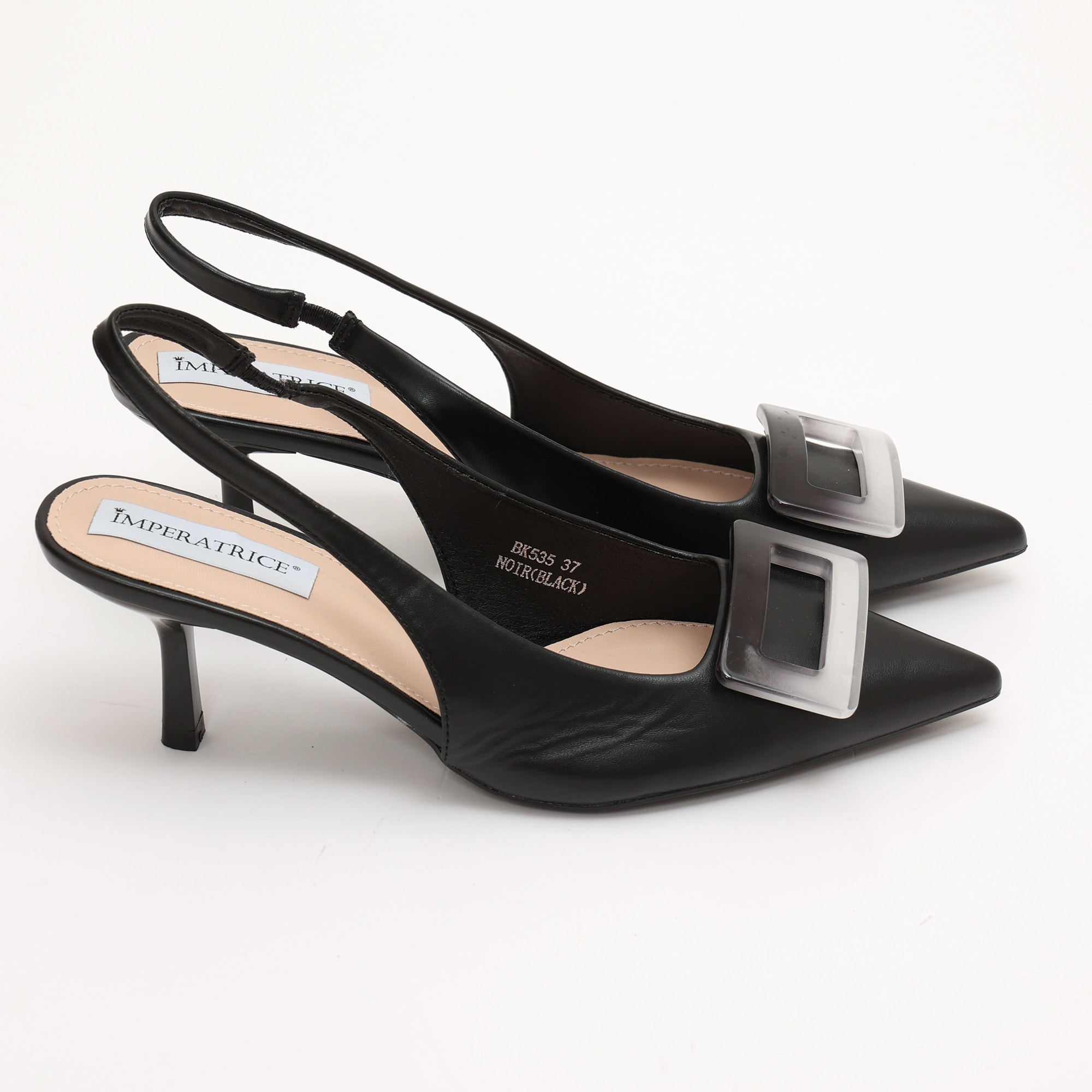 Dècolletè slingback in simil pelle con applicazione sulla punta