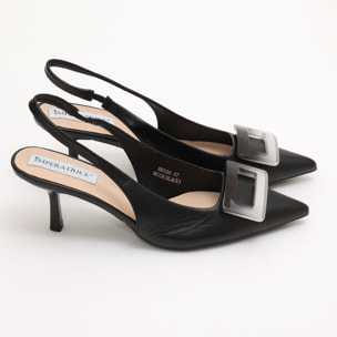 Dècolletè slingback in simil pelle con applicazione sulla punta