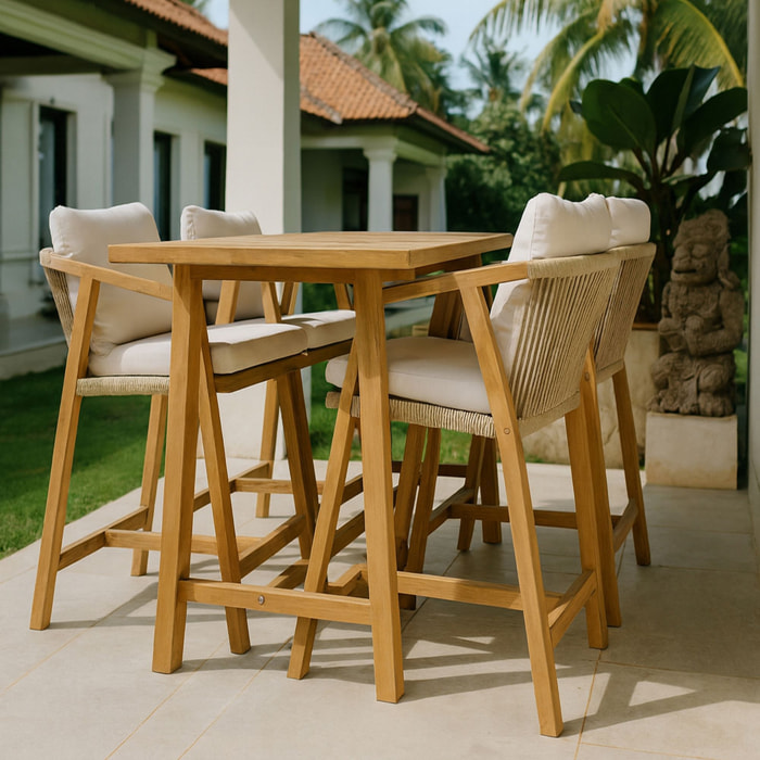 Ensemble table haute et chaises en bois d'acacia 4 places SAONA
