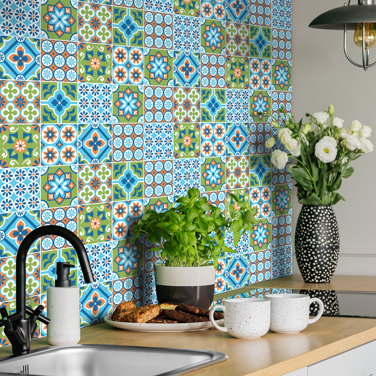 Stickers muraux - Sticker Mural Carrelage adhésif Cuisine Salle de Bain - 24 STICKERS CARRELAGES AZULEJOS SABRIENA