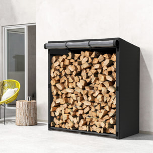 Estante de Leña Metálico, 140x70x154 cm, Leñero Exterior con Cubierta Impermeable 600D Oxford, Marco de Acero, Soporte para Leña de Chimenea, Carga 300 kg, para Jardín, Terraza