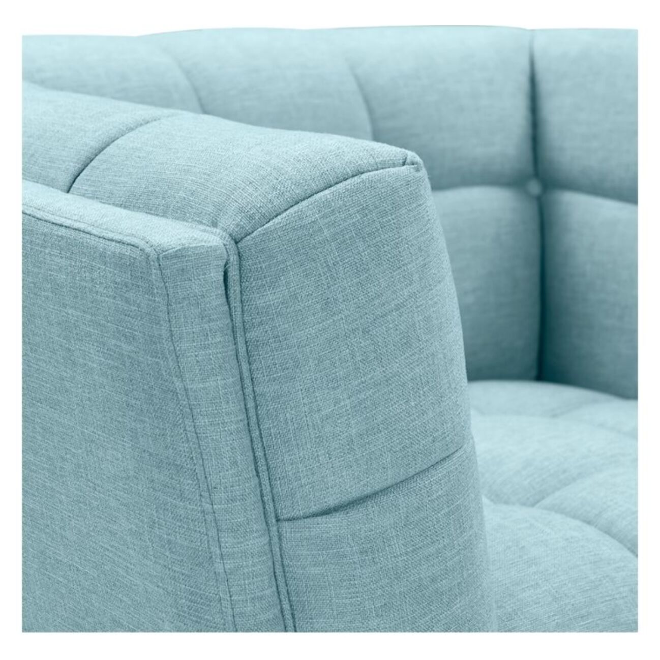 Fauteuil capitonné en tissu bleu clair - Carmen