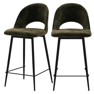Lot de 2 chaises pour îlot central 65 cm en velours vert - Pénélope