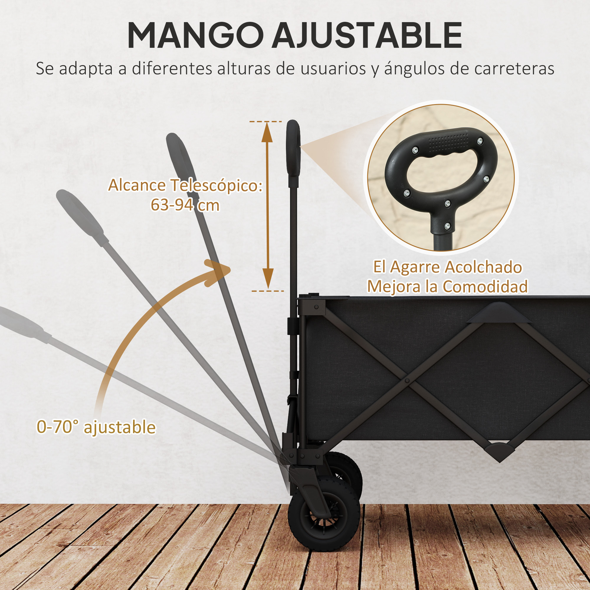 Carro Playa Ruedas Grandes Carro de Jardín Plegable con Mango Ajustable Puerta Trasera Expandible Carga 100 kg Carrito Transporte para Todo Terreno Jardín Campaña Compra Negro