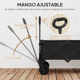 Carro Playa Ruedas Grandes Carro de Jardín Plegable con Mango Ajustable Puerta Trasera Expandible Carga 100 kg Carrito Transporte para Todo Terreno Jardín Campaña Compra Negro
