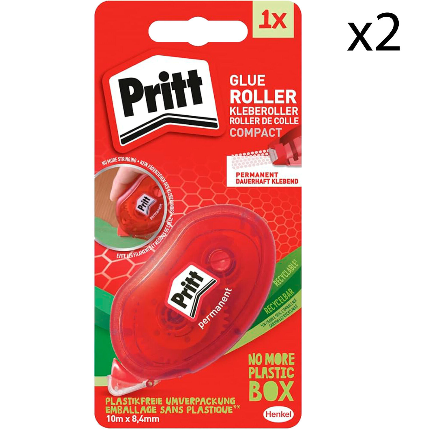 2x Pritt Glue Roller Colla a Nastro con Ingredienti Naturali - 2 Confezioni con Roller da 10 Metri