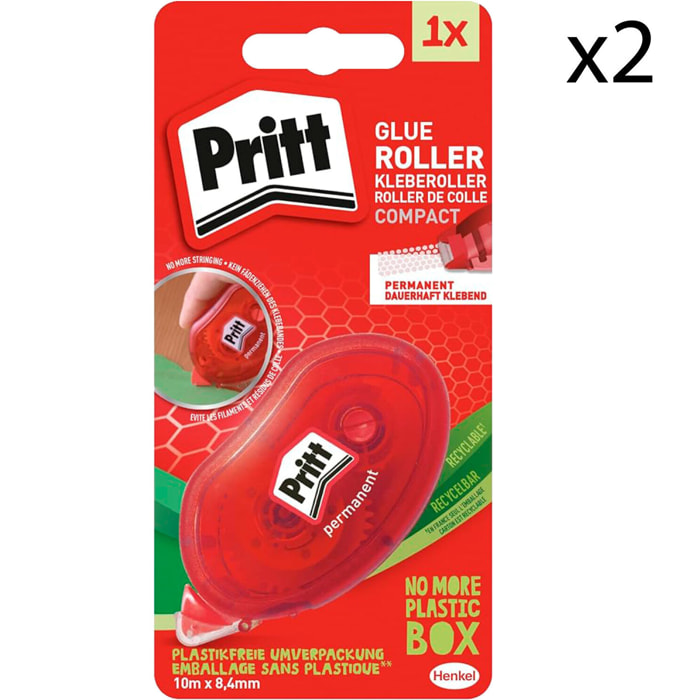 2x Pritt Glue Roller Colla a Nastro con Ingredienti Naturali - 2 Confezioni con Roller da 10 Metri