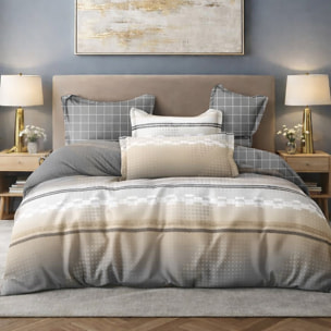 Parure housse de couette 100% coton - Strate imprimé graphique beige