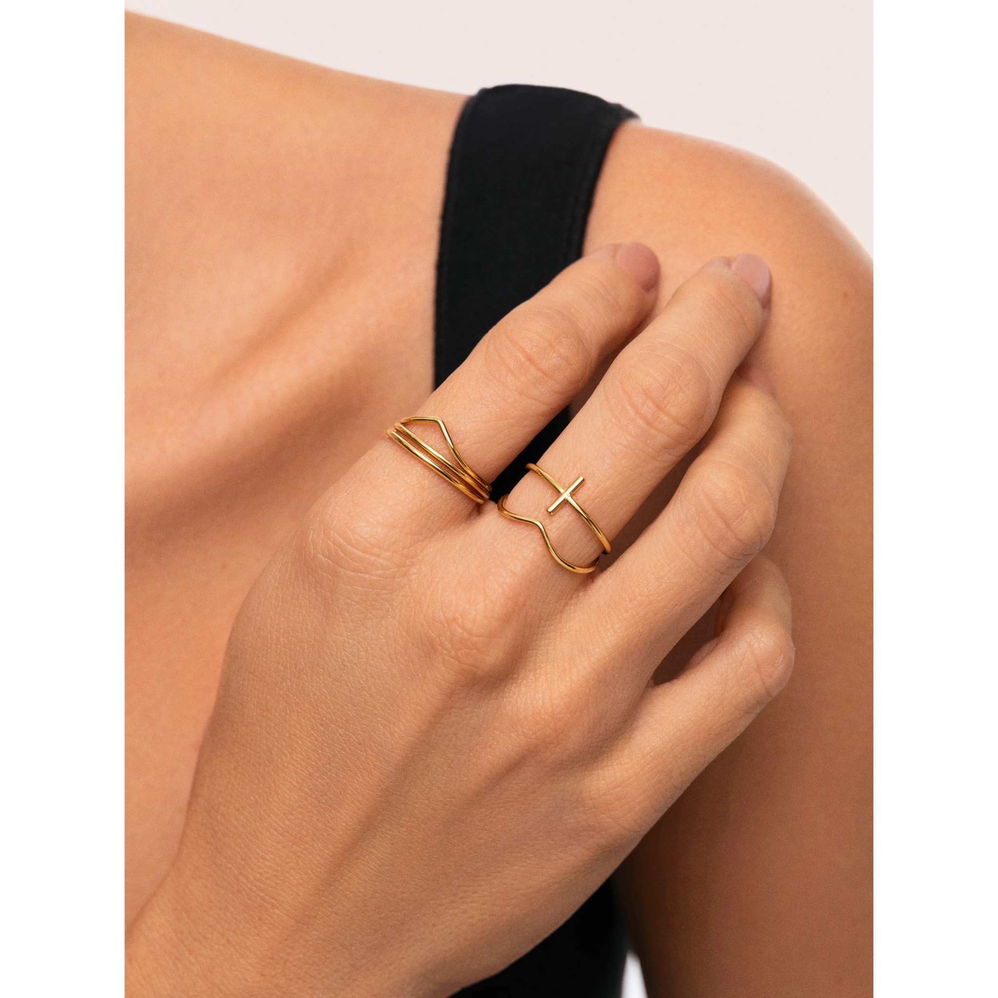 Pack 5 Anello Nefertiti in Acciaio Placcato Oro