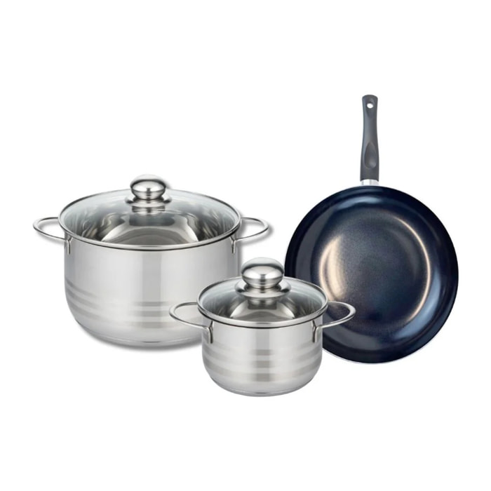 Ensemble de 1 Poêle de cuisson 24 cm et 2 faitouts 16 et 24 cm Elo Prima Brillant