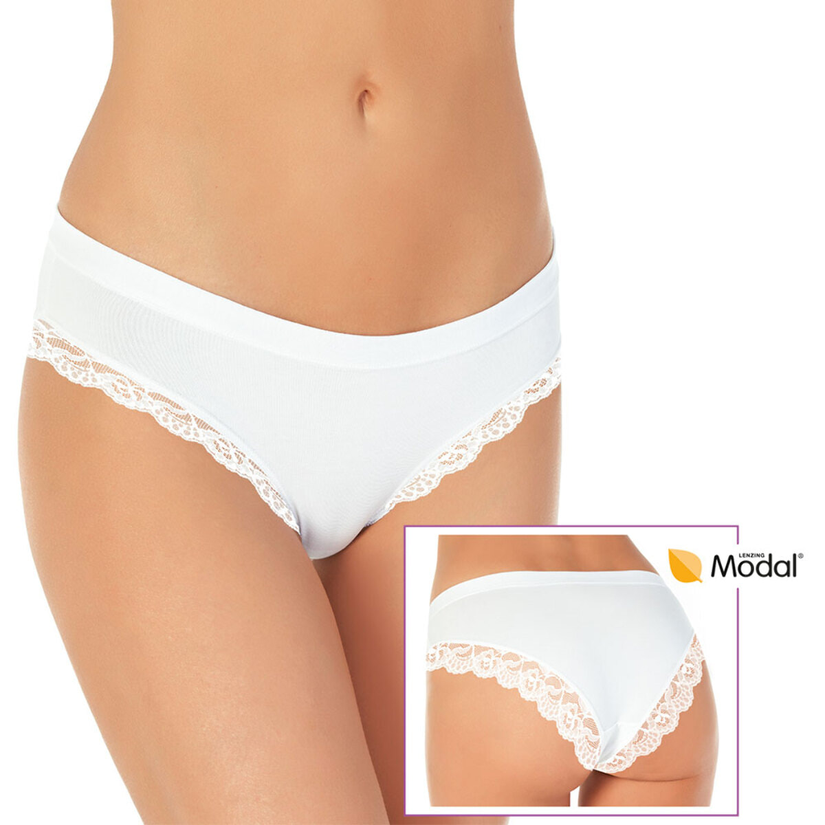 6 Slip da Donna Fianco Basso Nottingham in Cotone Modal, Art. SB6100, Bianco