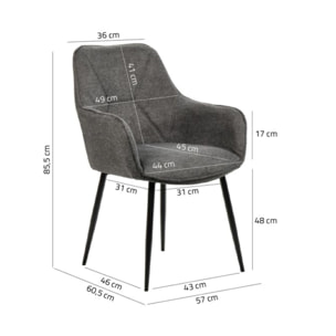 Chaise en tissu avec accoudoirs et pieds métal noir - MIKI