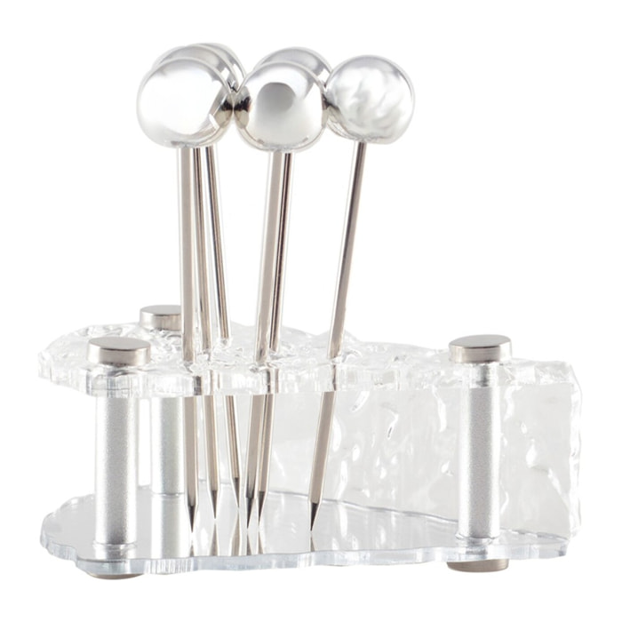 Piques apéritif argent avec support fromage - lot de 6