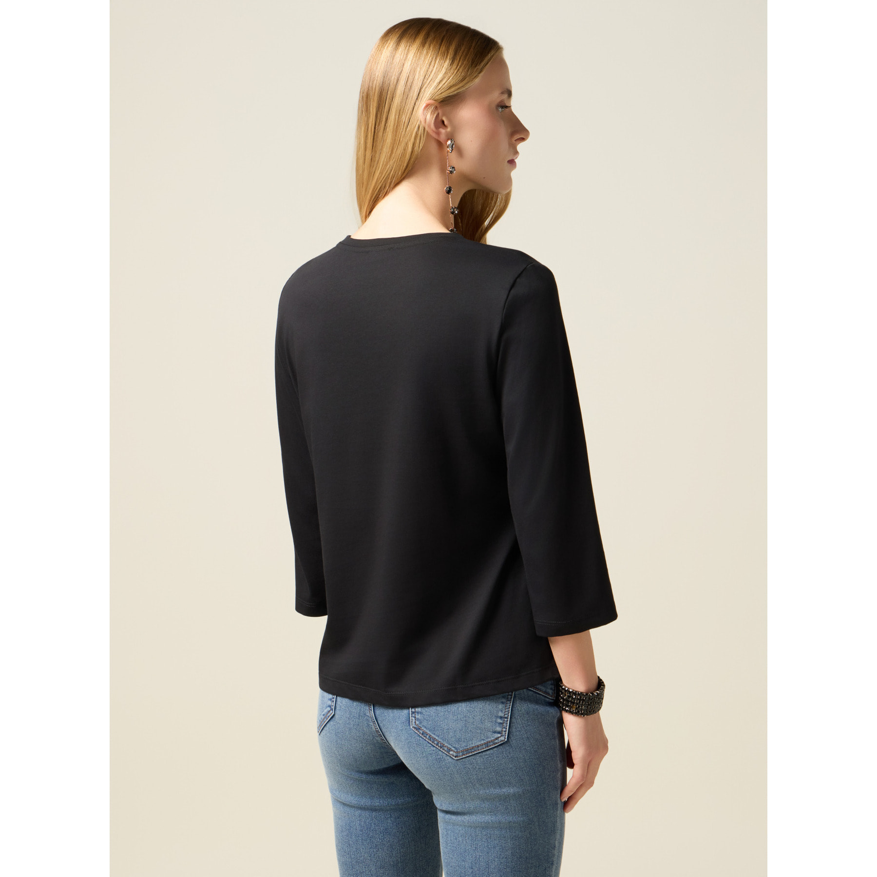 Oltre - Camiseta de jersey con parche de lentejuelas - Negro