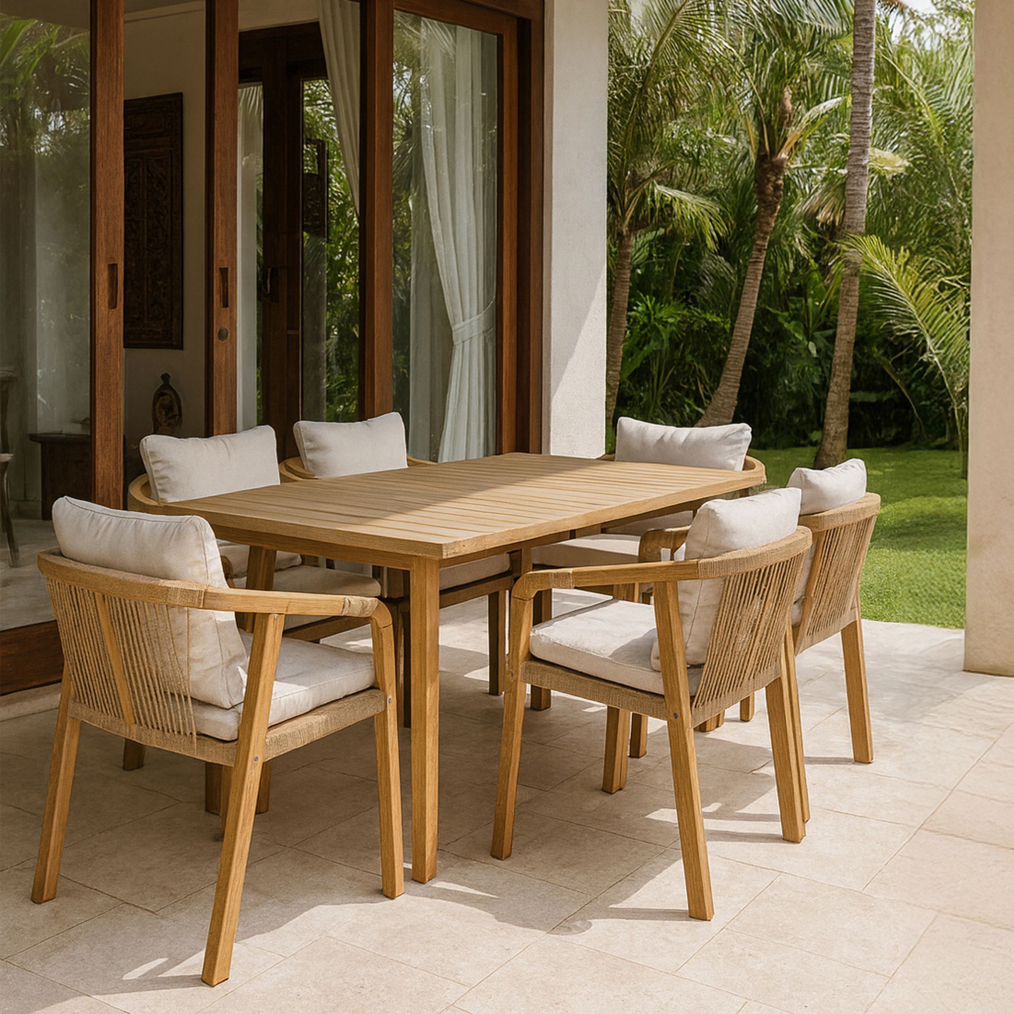 Ensemble de jardin table et chaises en bois d'acacia 6 places SAONA