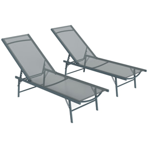 Pack de 2 Tumbonas Jardín Exterior Tumbonas Plegables Reclinables en 5 Posiciones con Estructura Metálica y Asiento de Malla Transpirable para Playa Piscina 164x54x84 cm Gris Claro