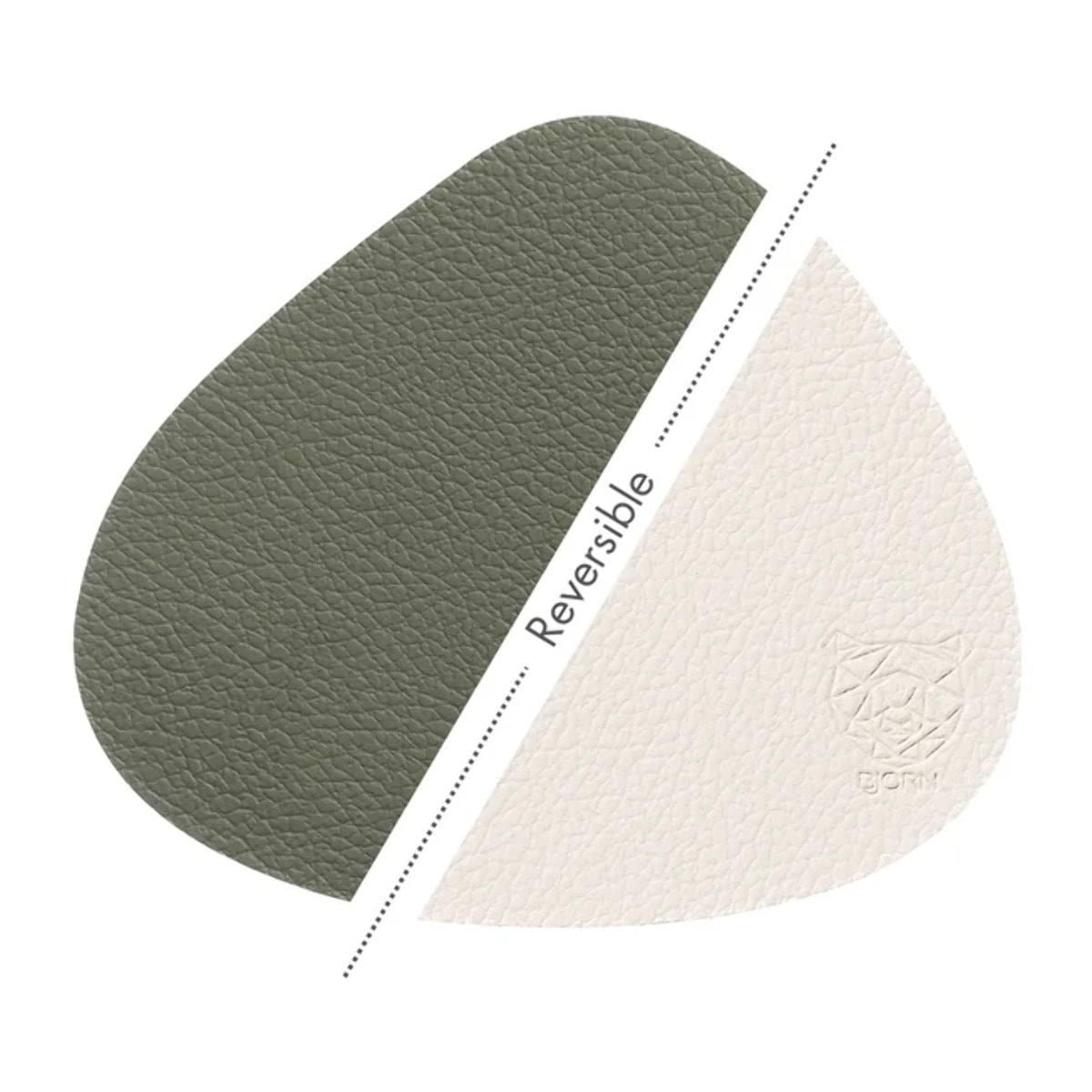Sous-verre curve réversible - 6 pièces - Cuir recyclé blanc crème et vert de gris
