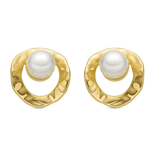 Pendientes con Perla Blanca acabado oro 18k