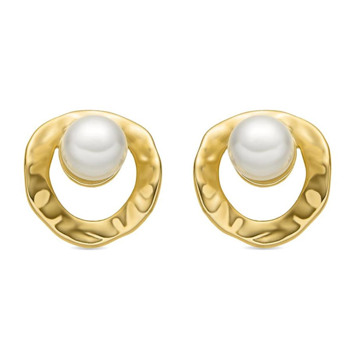 Pendientes con Perla Blanca acabado oro 18k