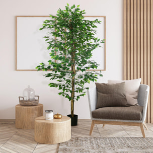 Ficus Artificial con Troncos Naturales 180 cm Planta Artificial con Maceta y 1260 Hojas Árbol Artificial Decoración para Hogar Salón Oficina Verde