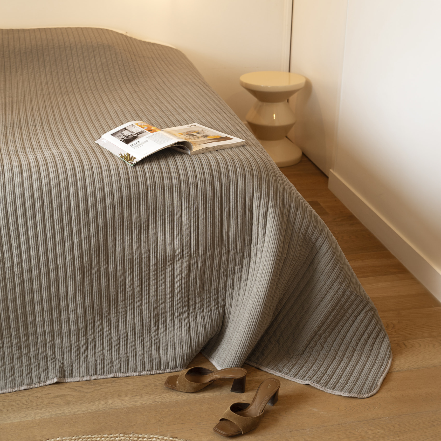 Jeté de lit matelassé en velours côtelé - Lin