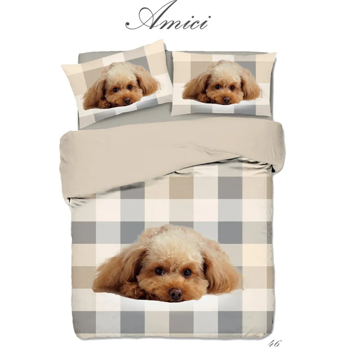 Parure Copripiumino Cagnolino 46 Beige in Cotone 100% Made in Italy, Stampa Digitale HD