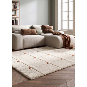 BRENDA Alfombra shaggy geométrica con relieve blanco y motivos caldera, varias medidas disponibles