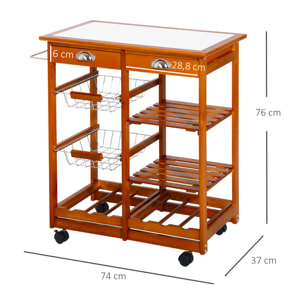 Carrito Cocina Servicio Auxiliar Madera Metal Cromado Ruedas Cajon Botellero